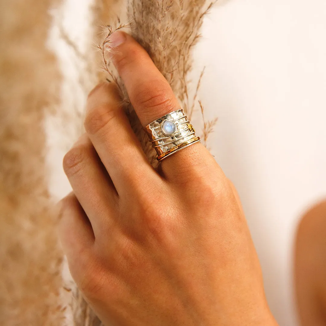 Star Moon and Moonstone Fidget Ring Sterling Silver