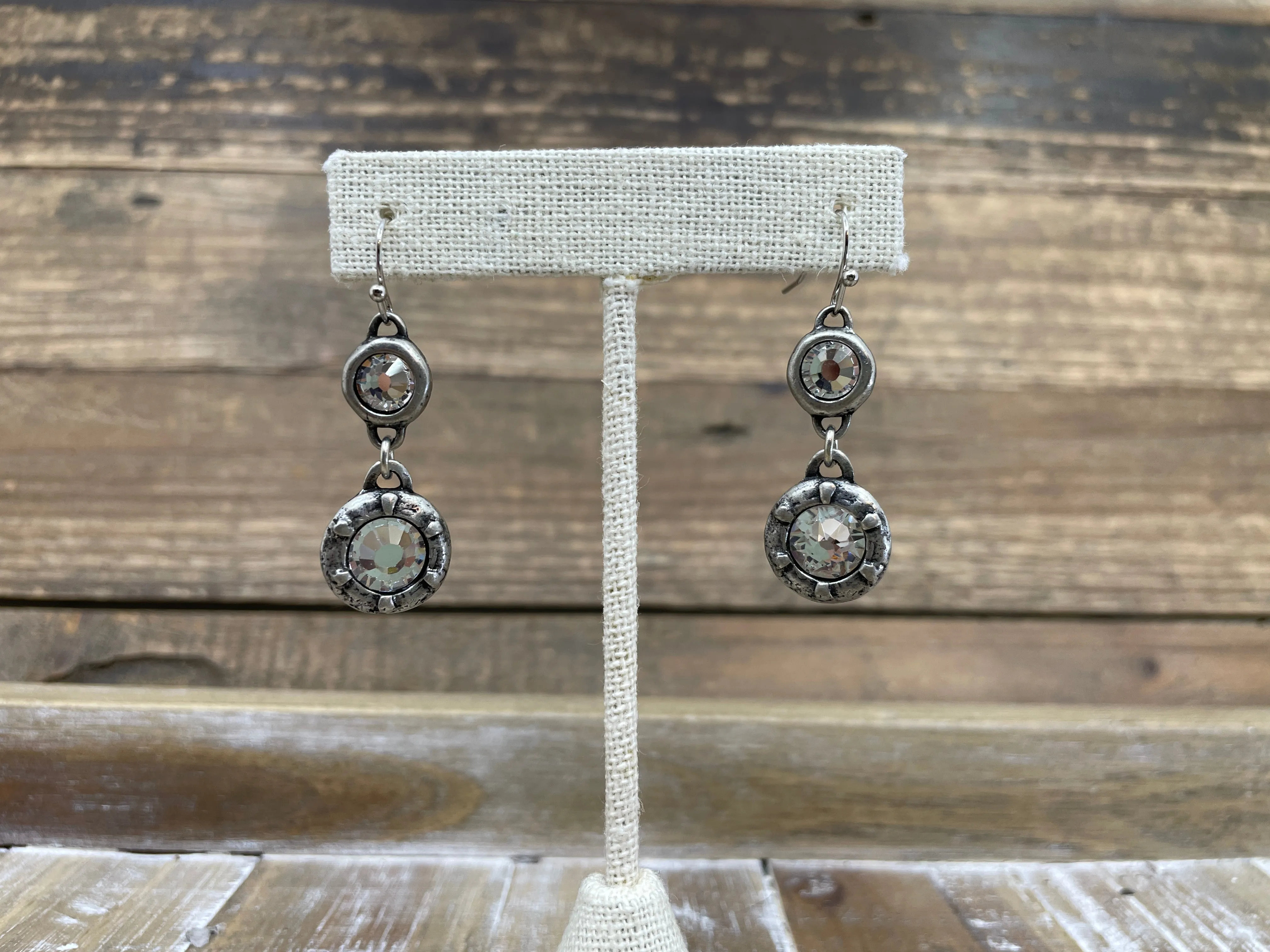 Sterling Plated Double Swarovski Crystal Earrings