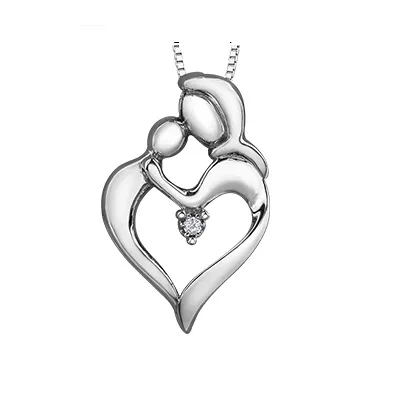 Sterling Silver (0.01ct) Canadian Diamond Mother and Child Pendant