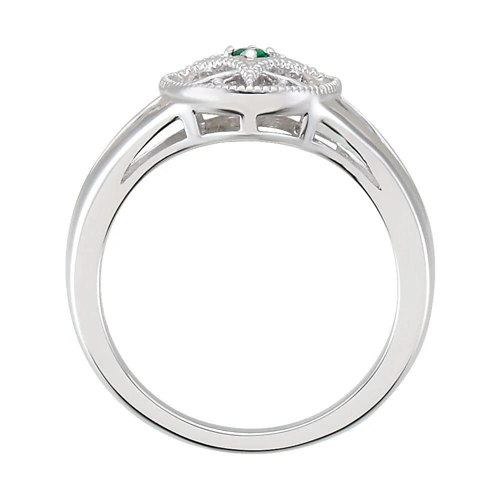 Sterling Silver 2mm Round Emerald Ring Size 6