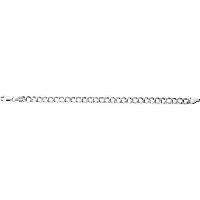 Sterling Silver 4.5 mm Hollow Curb Charm 7" Bracelet