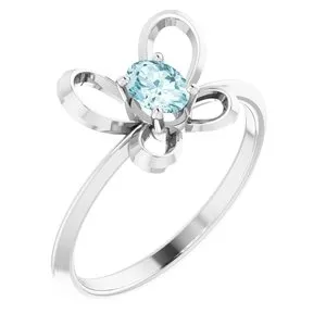 Sterling Silver 4x3 mm Oval December Youth Butterfly Birthstone Ring