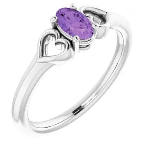 Sterling Silver 5x3 mm Oval Amethyst Youth Heart Ring