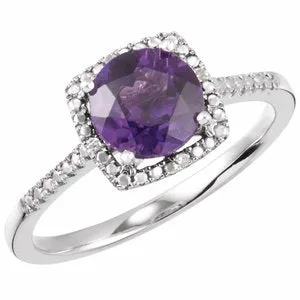 Sterling Silver Amethyst & .01 CTW Diamond Ring Size 5