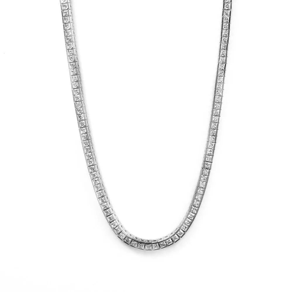 Sterling Silver & Cubic Zirconia Square Choker Necklet Necklace
