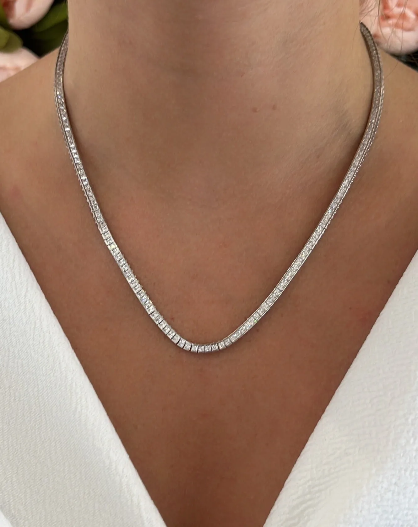 Sterling Silver & Cubic Zirconia Square Choker Necklet Necklace