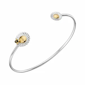 Sterling Silver Bee & Sunflower Torque Bangle