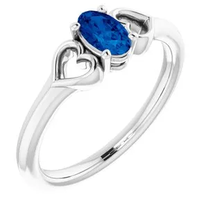 Sterling Silver Chatham® Lab-Created Blue Sapphire Youth Heart Ring