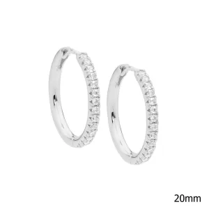 Sterling Silver Claw Set Brilliant Cut Cubic Zirconia Hoop Earrings 20mm E527S