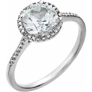 Sterling Silver Created White Sapphire & .01 CTW Diamond Ring