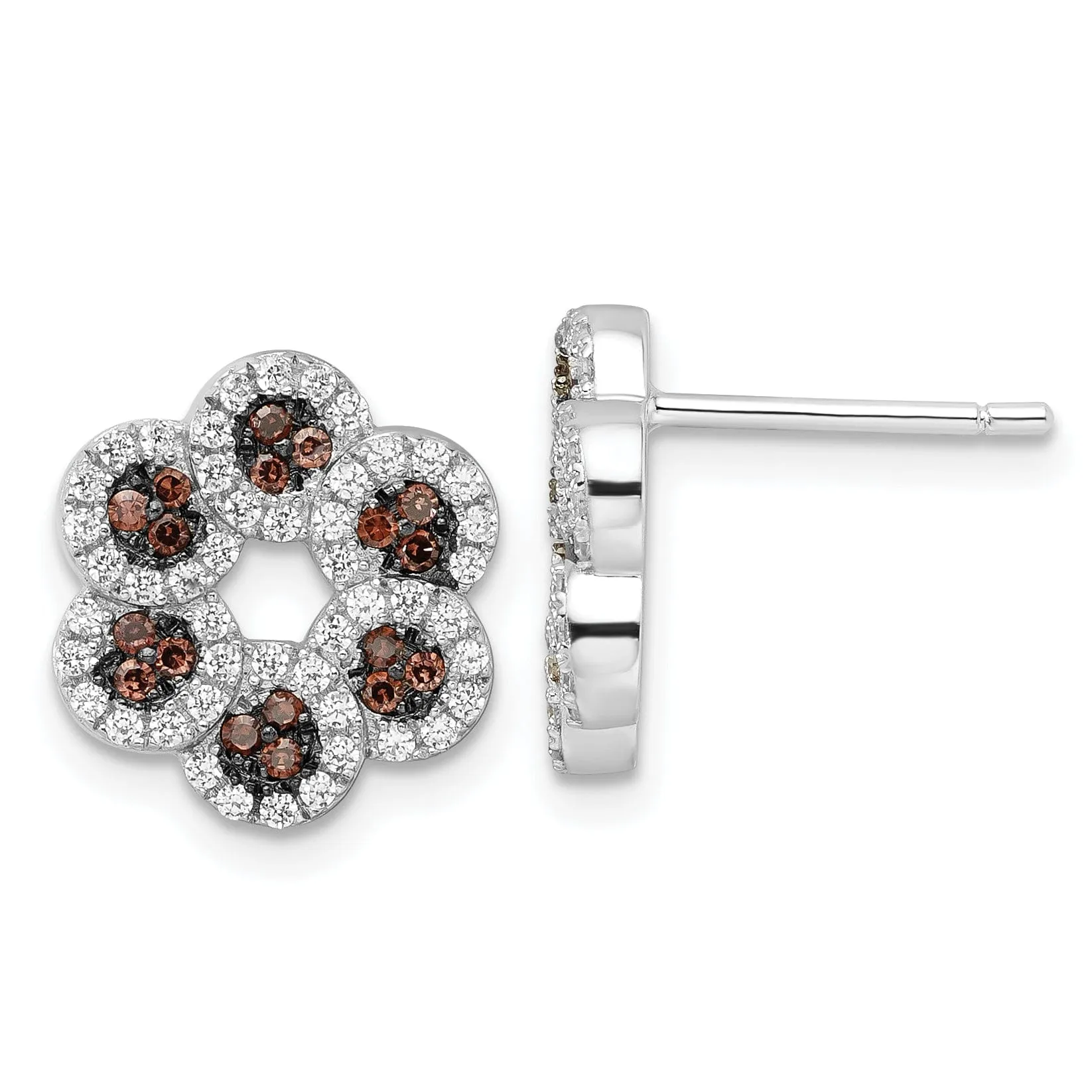 Sterling Silver Cubic Zirconia Flower Earrings