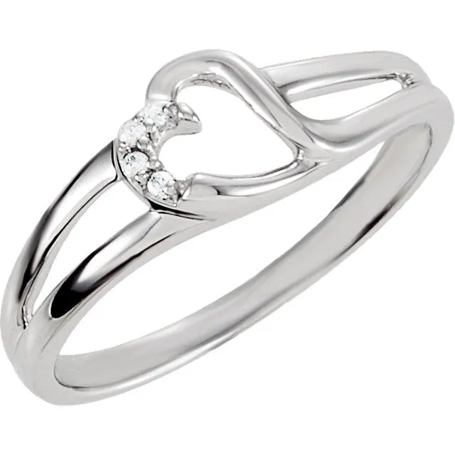 Sterling Silver Cubic Zirconia Heart Ring Size 8