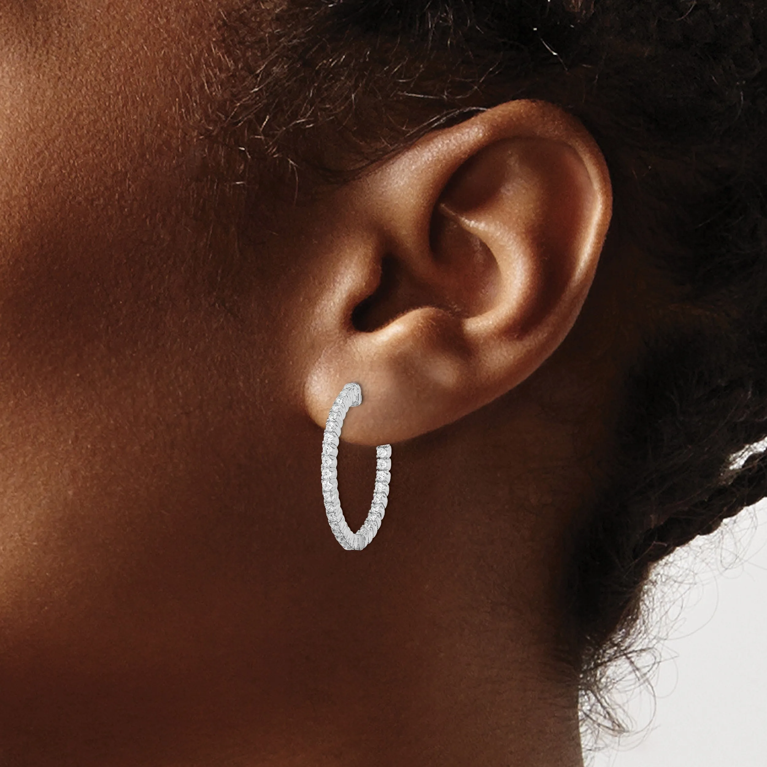 Sterling Silver CZ Hoop Earrings