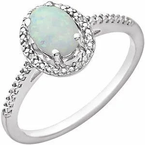 Sterling Silver Lab Created Opal & .01 CTW Diamond Ring