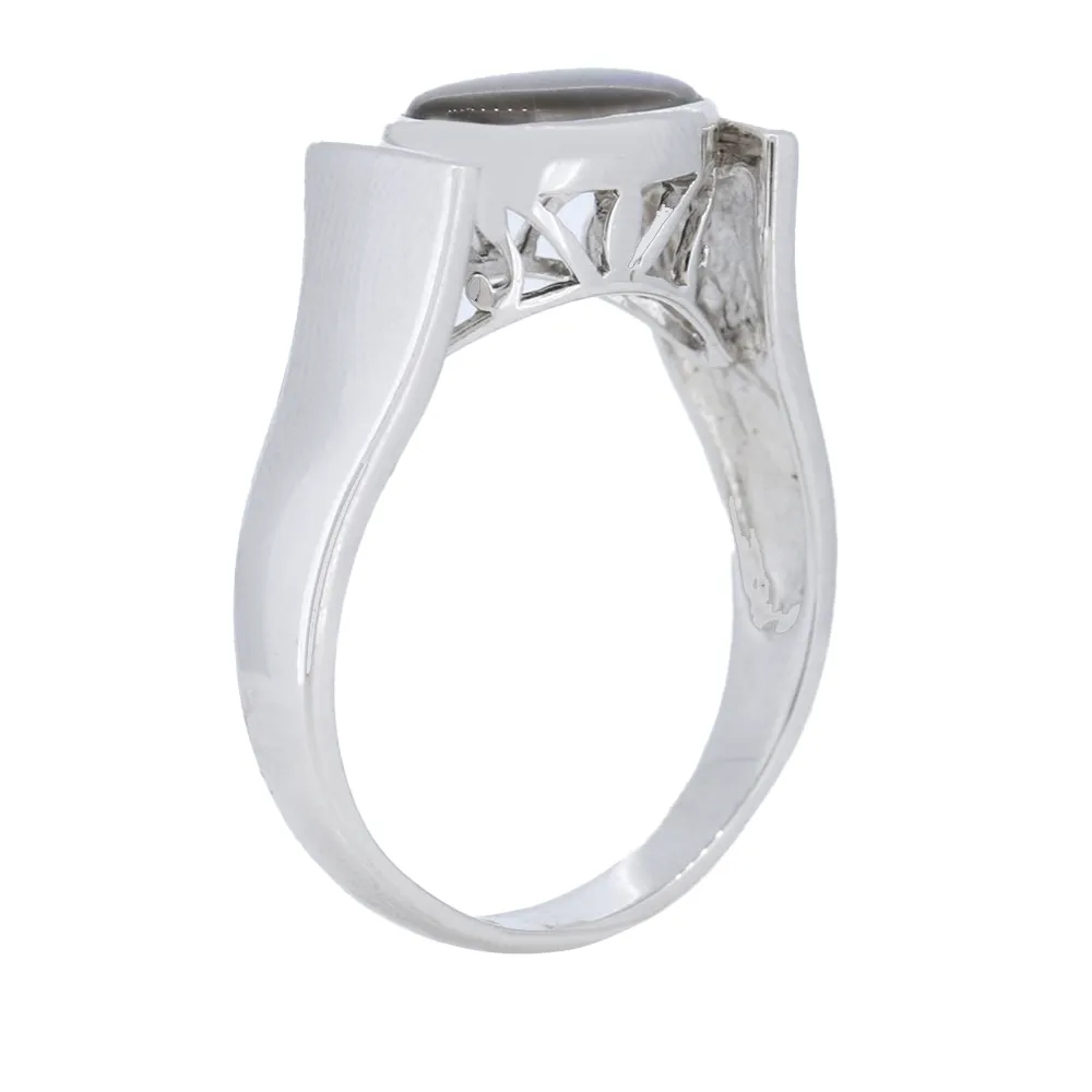 Sterling Silver Men's Oval Ammolite Bezel Set Ring