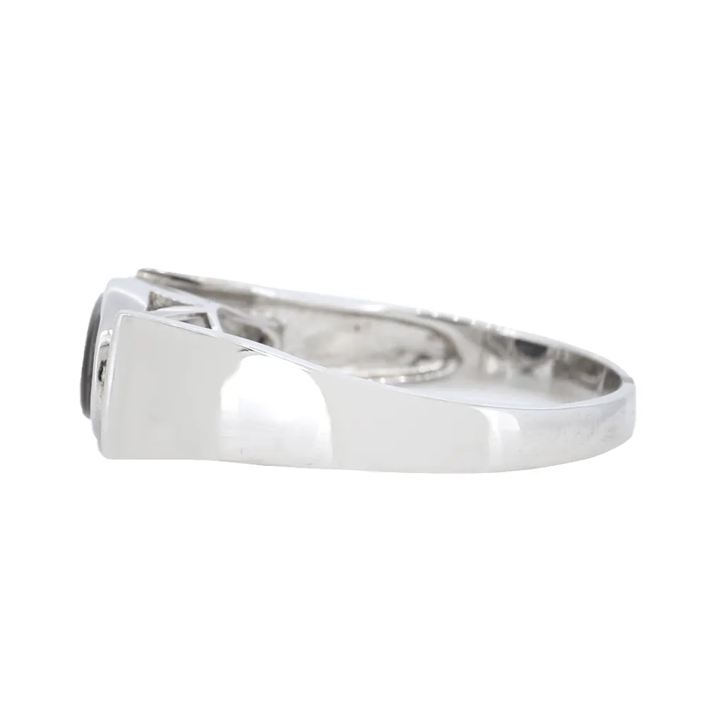 Sterling Silver Men's Oval Ammolite Bezel Set Ring