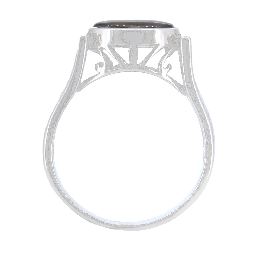 Sterling Silver Men's Oval Ammolite Bezel Set Ring