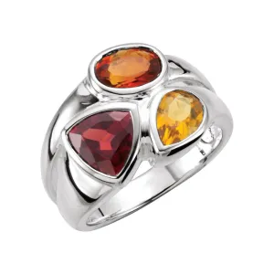 Sterling Silver Mozambique Garnet, Madeira Citrine, & Citrine Ring Size 6