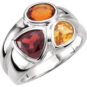 Sterling Silver Mozambique Garnet, Madeira Citrine, & Citrine Ring Size 7