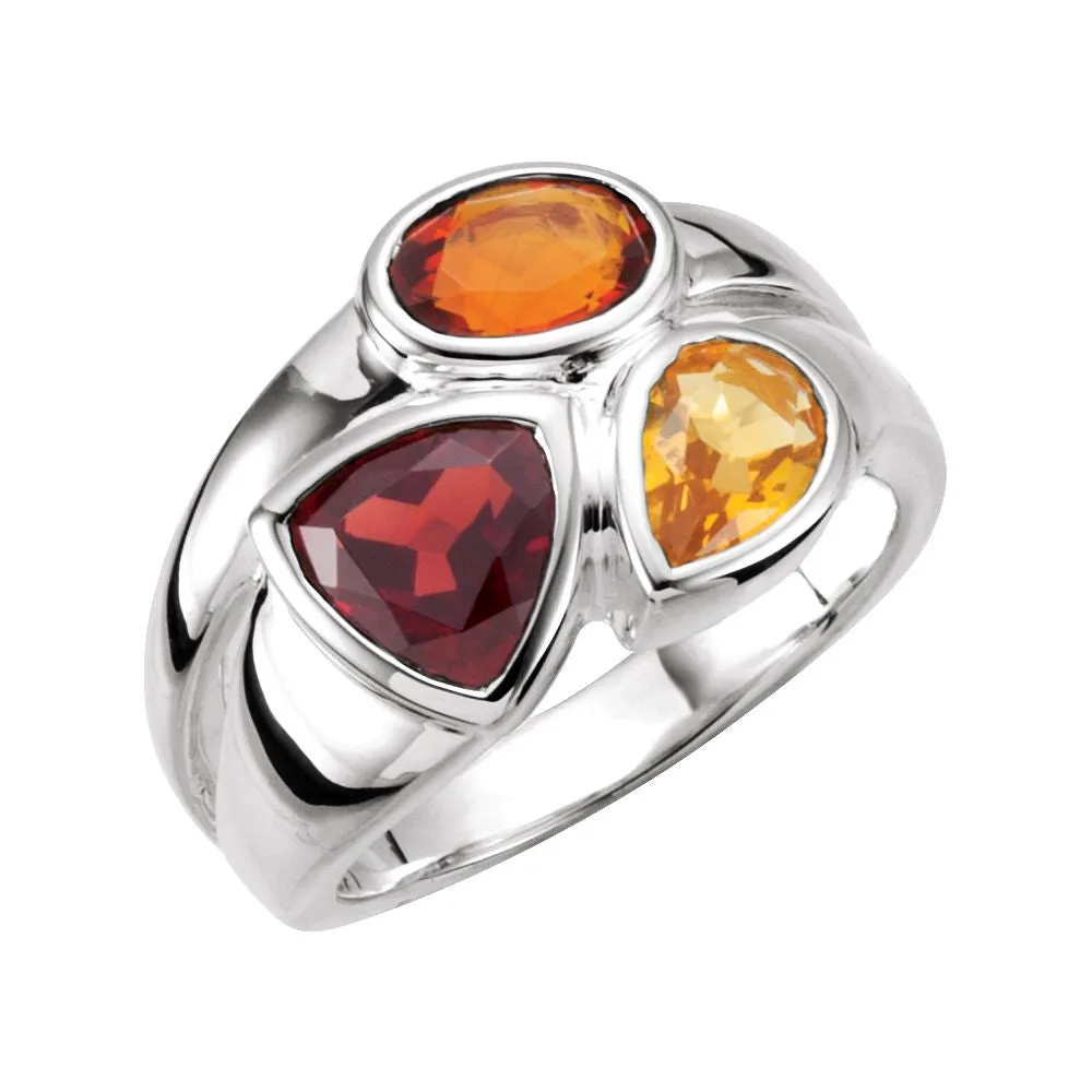 Sterling Silver Mozambique Garnet, Madeira Citrine, & Citrine Ring Size 8