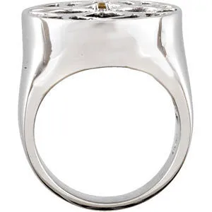 Sterling Silver Onyx & Citrine Floral-Inspired Ring, Size 7