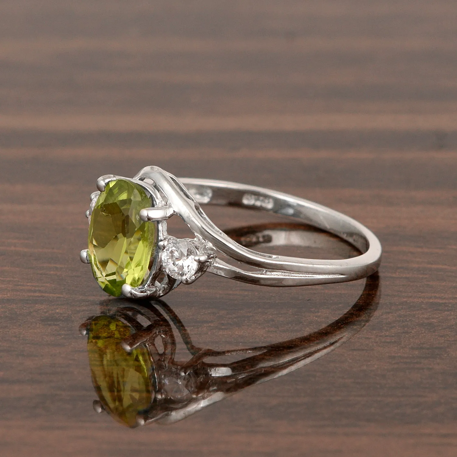 Sterling Silver Oval 2.25 Ctw Peridot with White Topaz Accent Women Rings
