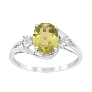 Sterling Silver Oval 2.25 Ctw Peridot with White Topaz Accent Women Rings