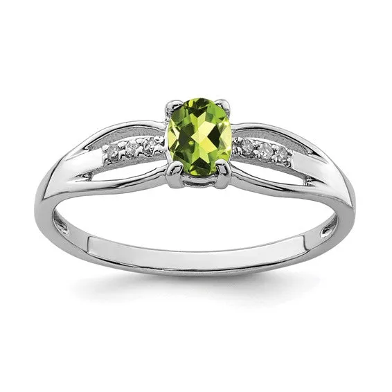 Sterling Silver Oval Gemstone and Diamond Rings