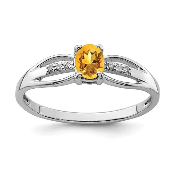 Sterling Silver Oval Gemstone and Diamond Rings