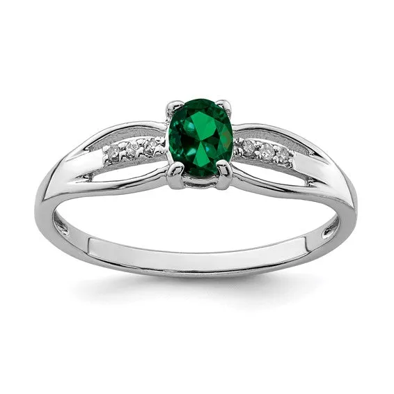 Sterling Silver Oval Gemstone and Diamond Rings