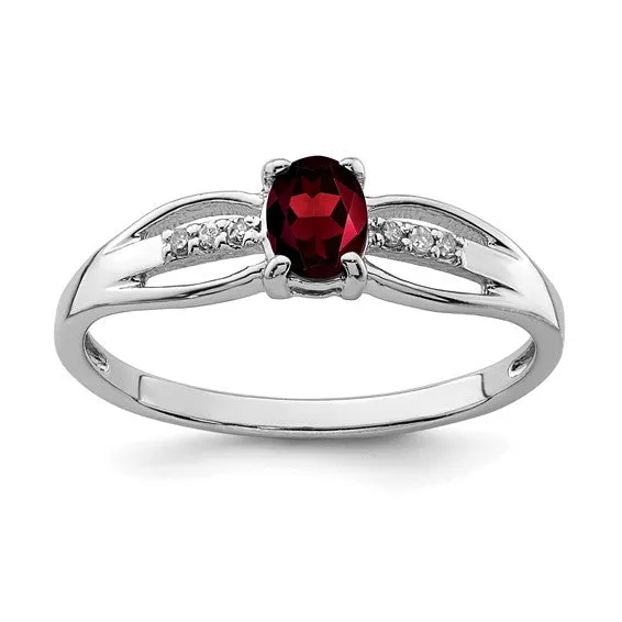 Sterling Silver Oval Gemstone and Diamond Rings