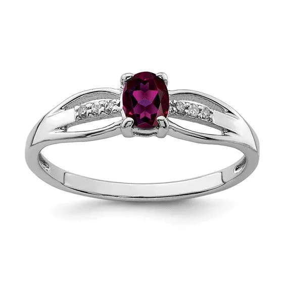 Sterling Silver Oval Gemstone and Diamond Rings