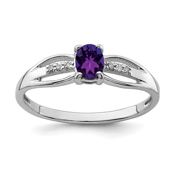 Sterling Silver Oval Gemstone and Diamond Rings