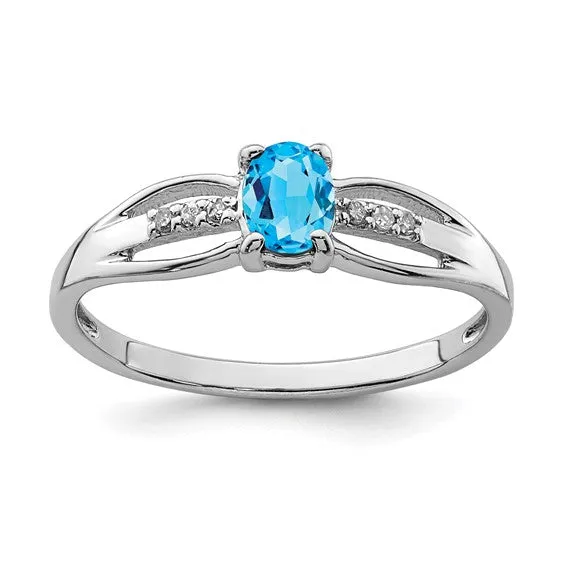 Sterling Silver Oval Gemstone and Diamond Rings
