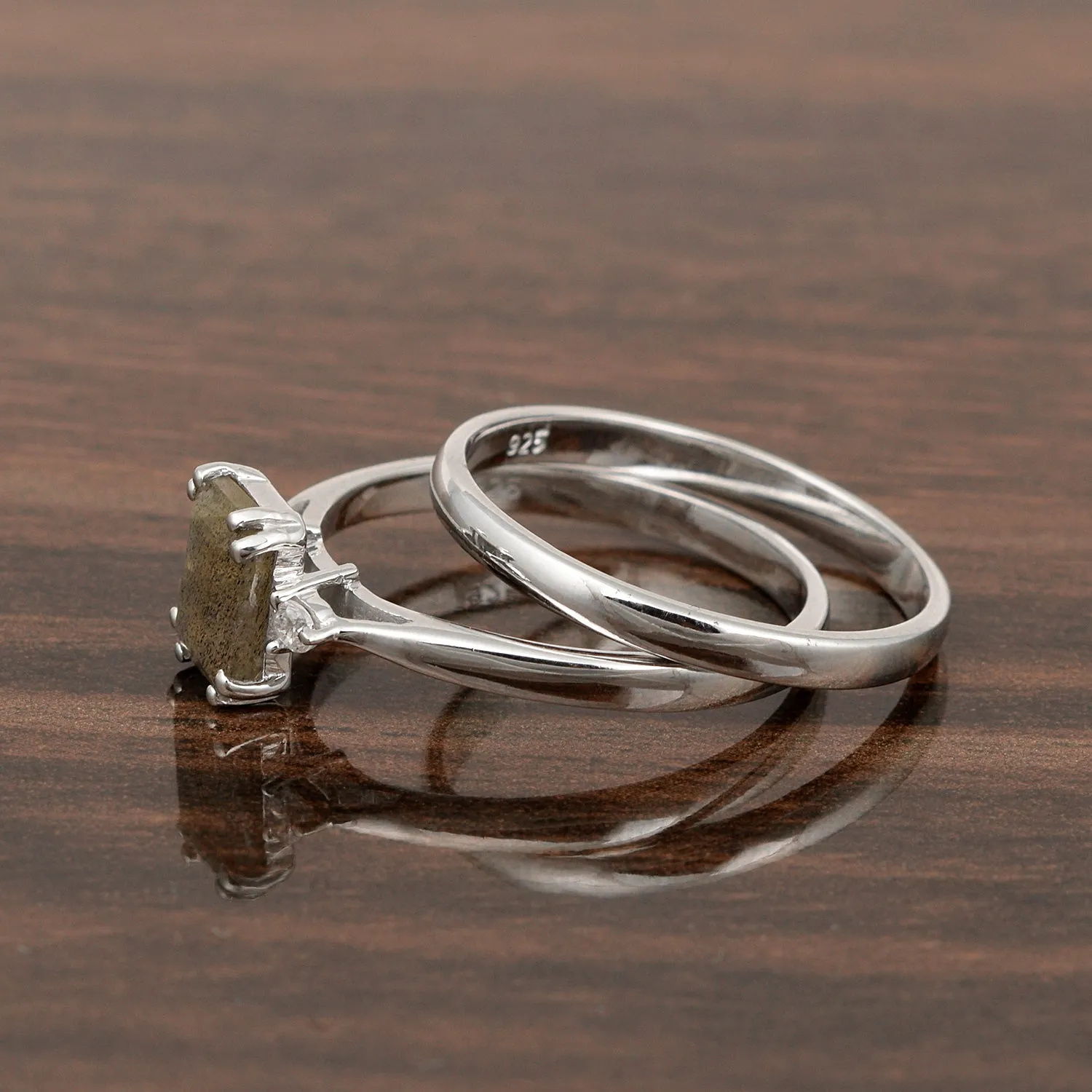 Sterling Silver Radiant Cut 1.20 Ctw Labradorite Dual Band Women Stacking Ring