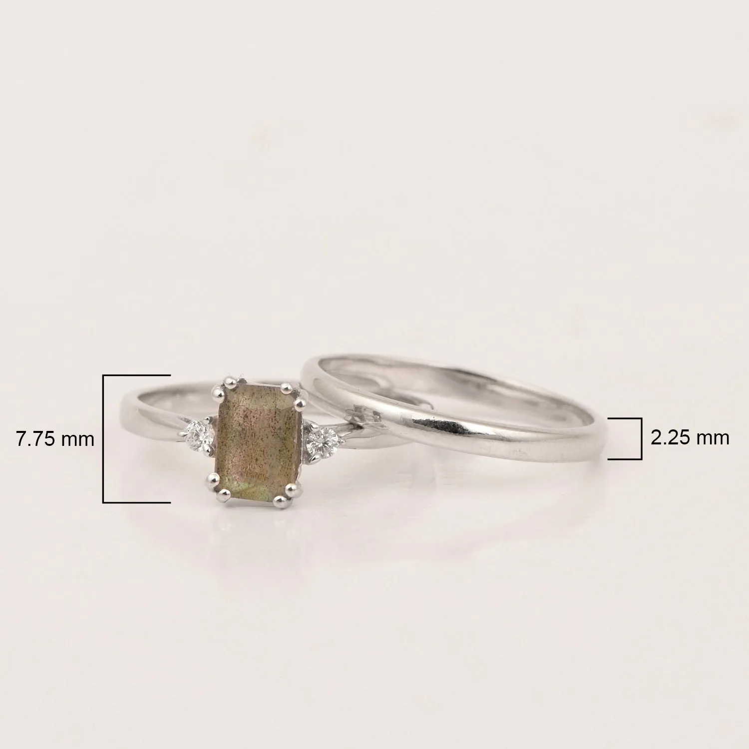 Sterling Silver Radiant Cut 1.20 Ctw Labradorite Dual Band Women Stacking Ring