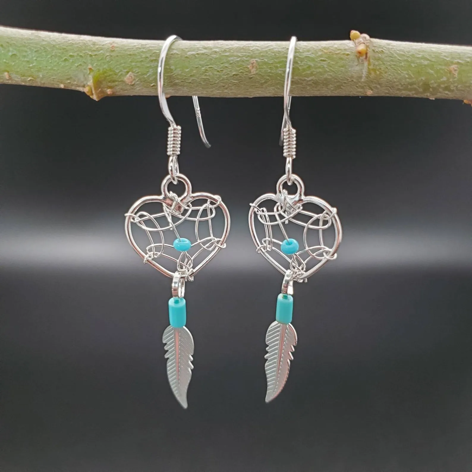 Sterling Silver Raw Amethyst Dream Catcher drop Earrings. Dream catcher dangle earrings
