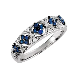 Sterling Silver Sapphire & .05 CTW Diamond Ring Size 7
