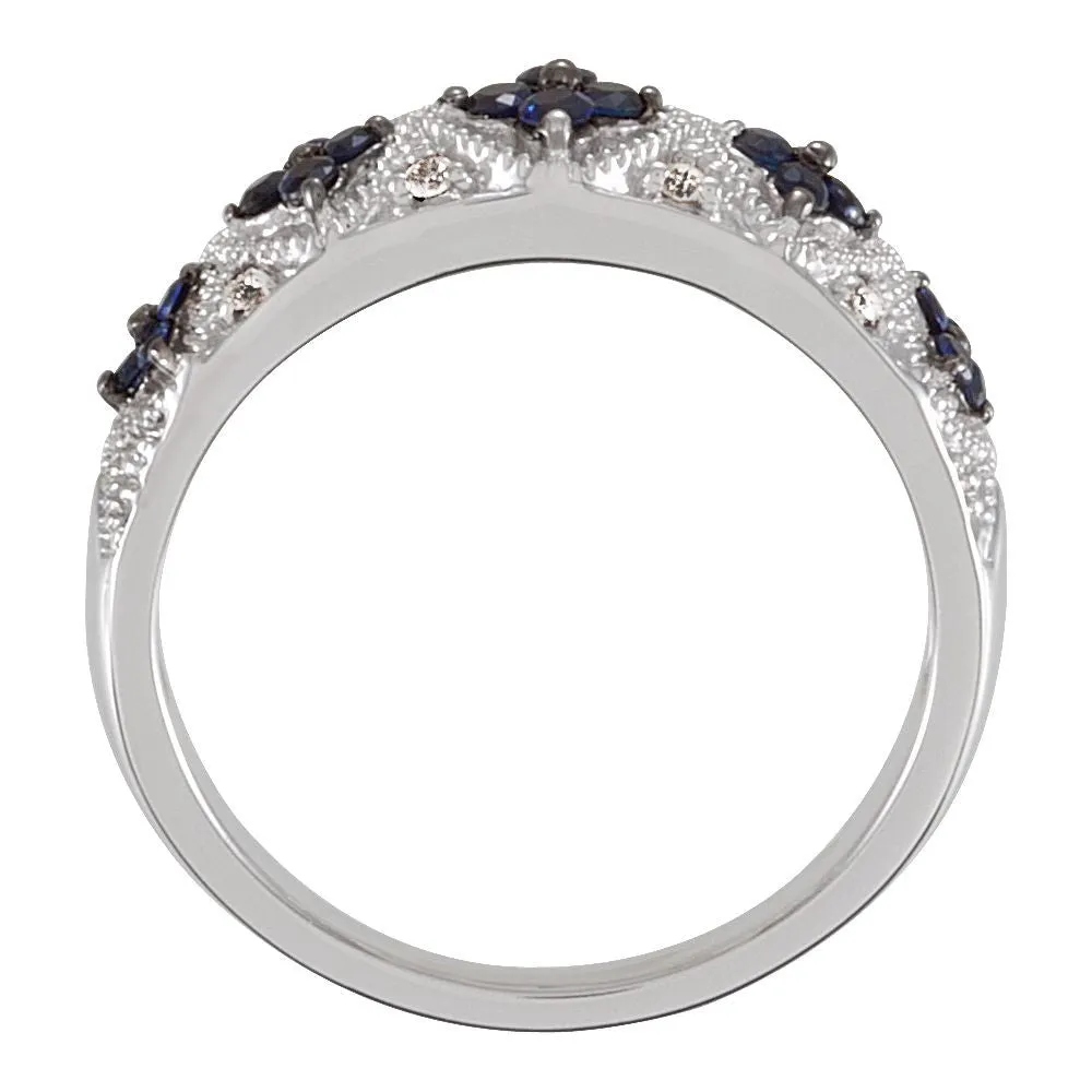 Sterling Silver Sapphire & .05 CTW Diamond Ring Size 7