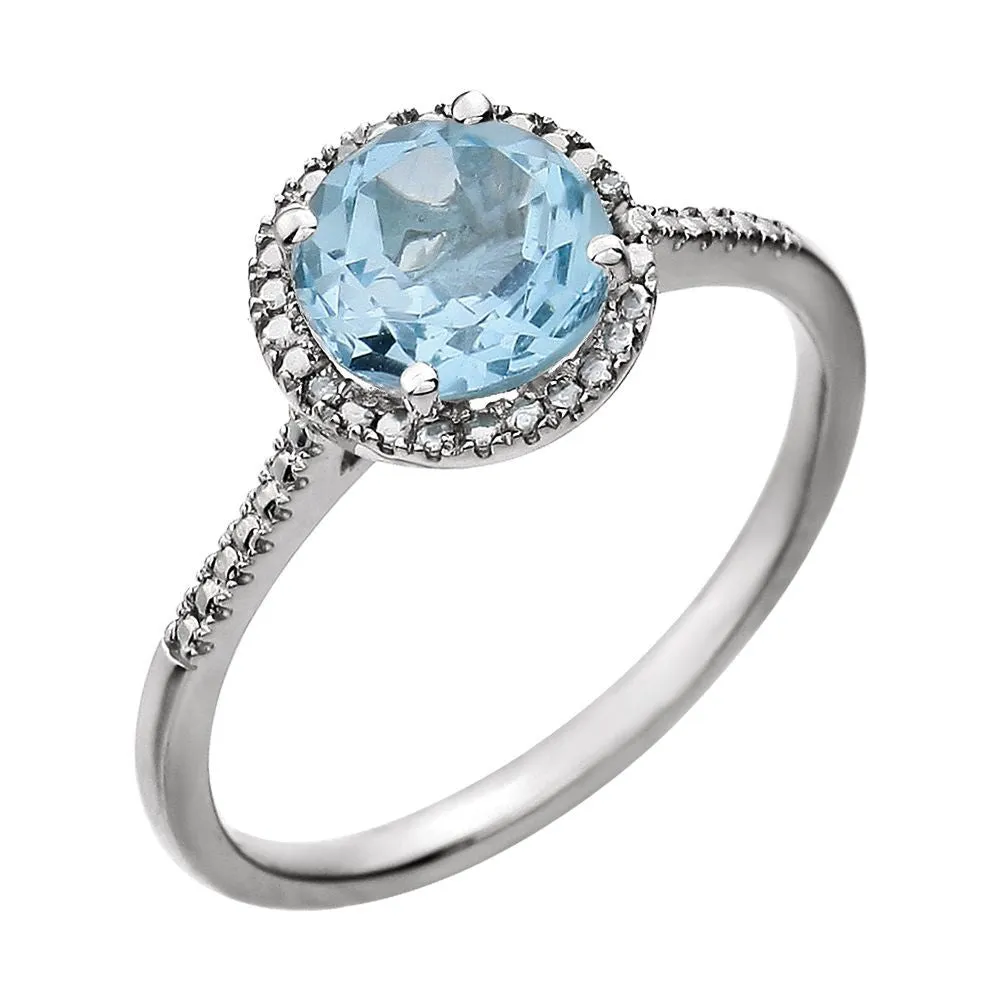 Sterling Silver Sky Blue Topaz & .01 CTW Diamond Ring