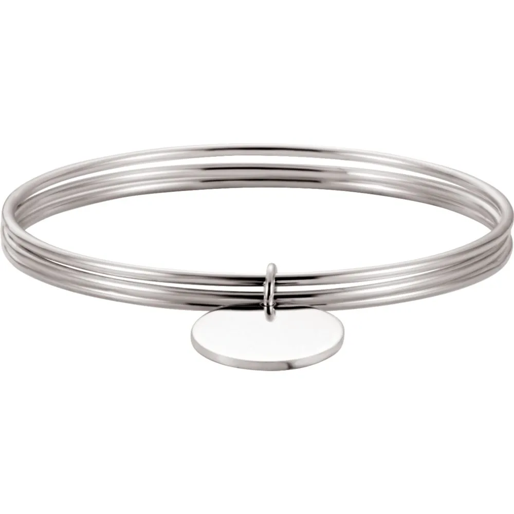 Sterling Silver Triple Bangle Bracelet with Circle Charm
