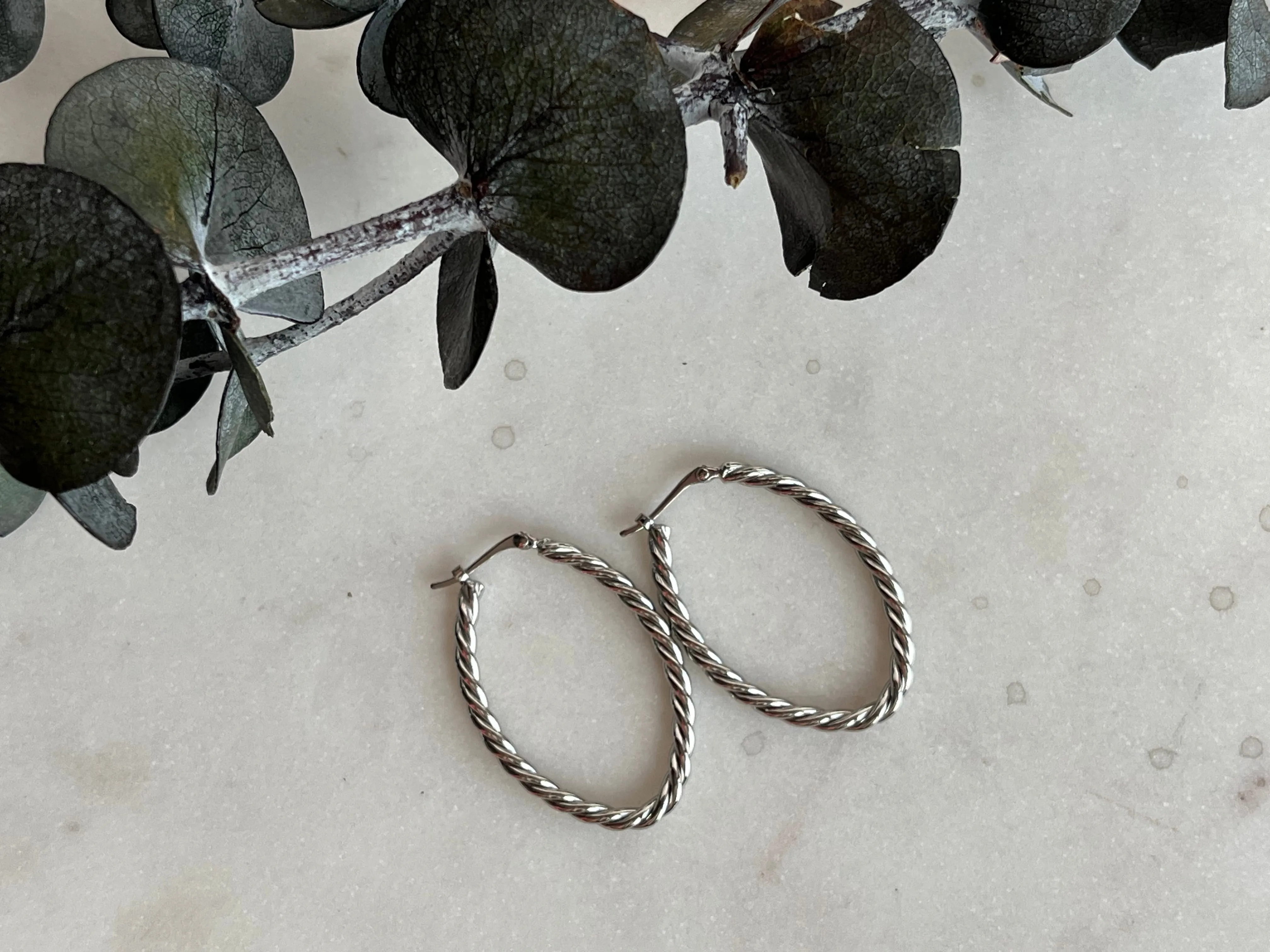Sterling Silver Twisted Oval Hoops