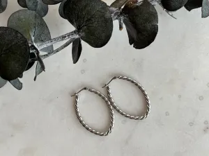 Sterling Silver Twisted Oval Hoops