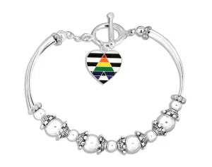 Straight Ally Flag Heart Charm Partial Beaded Bracelets (12 Bracelets)