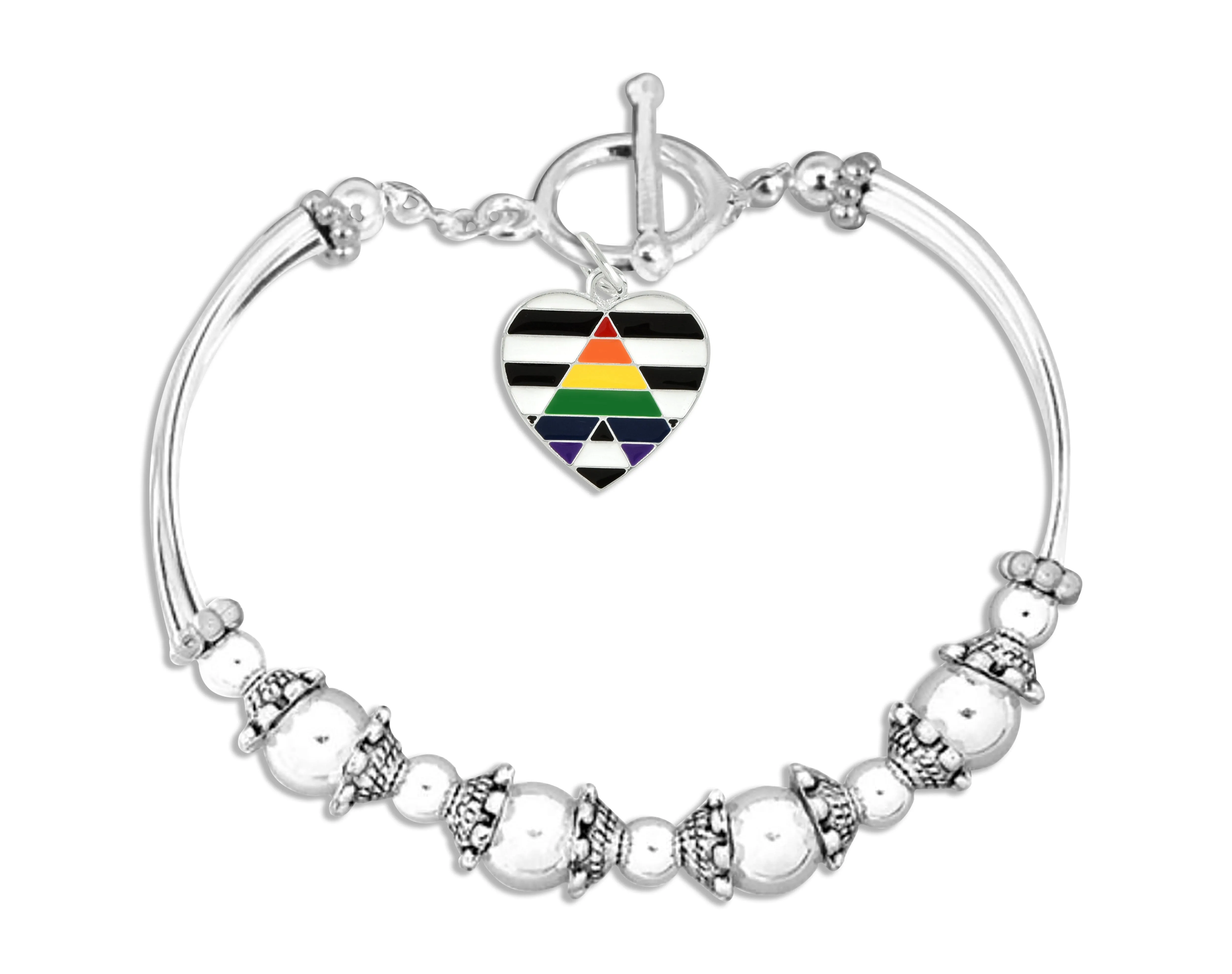 Straight Ally Flag Heart Charm Partial Beaded Bracelets (12 Bracelets)