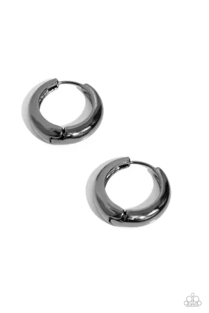 Streamlined Status - Black - Beveled Gunmetal Paparazzi Hinge Hoop Earrings