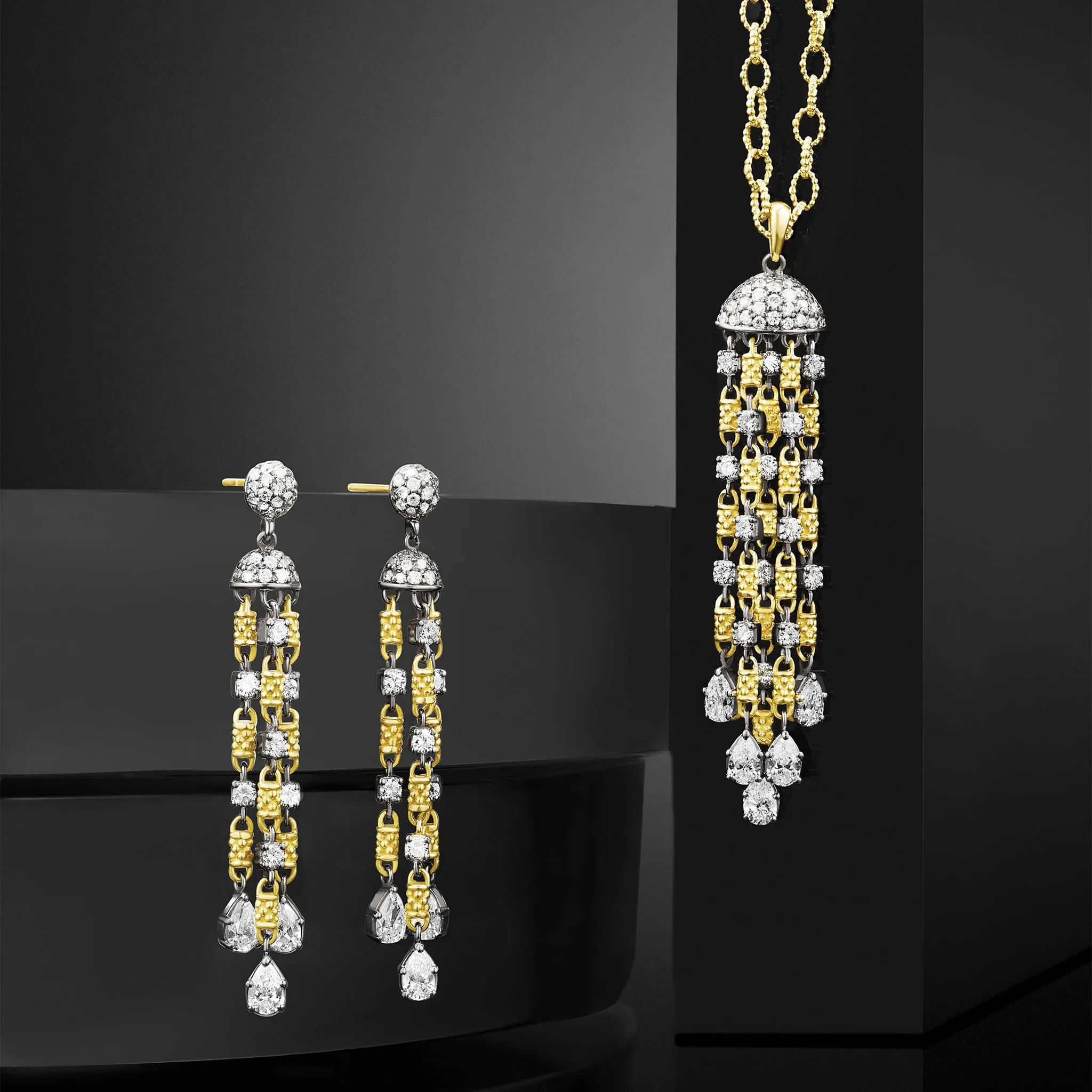 Studio 18K Gold 3-Strand Diamond Chandelier Earrings
