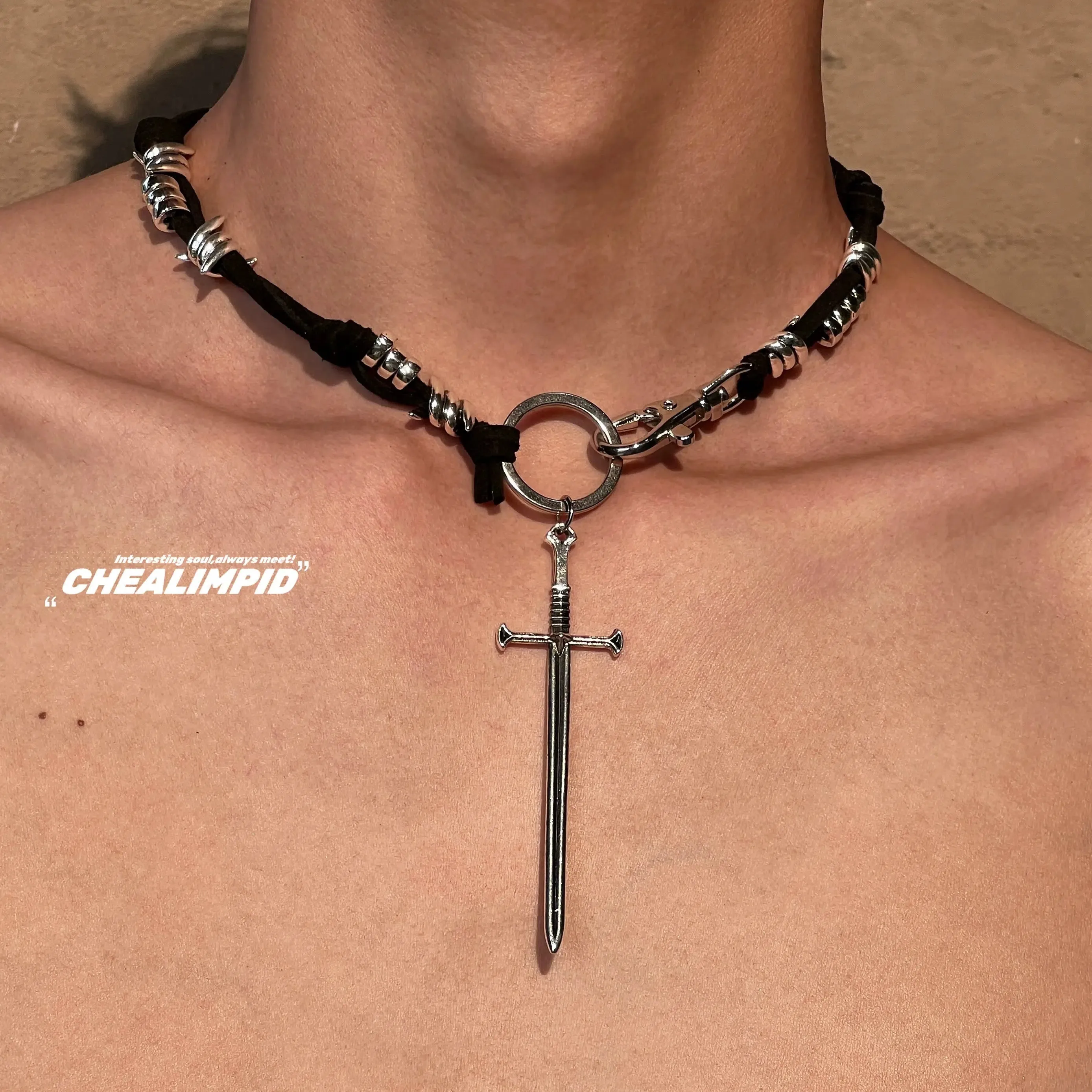 Sword Pendant Choker Necklace
