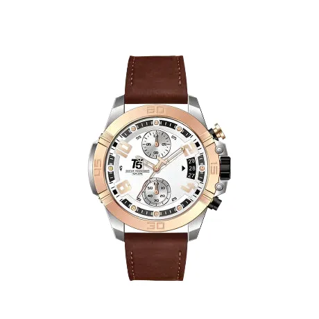 T5 Brown Leather Strap White Dial Chronograph Quartz Watch for Gents - H3637G-F