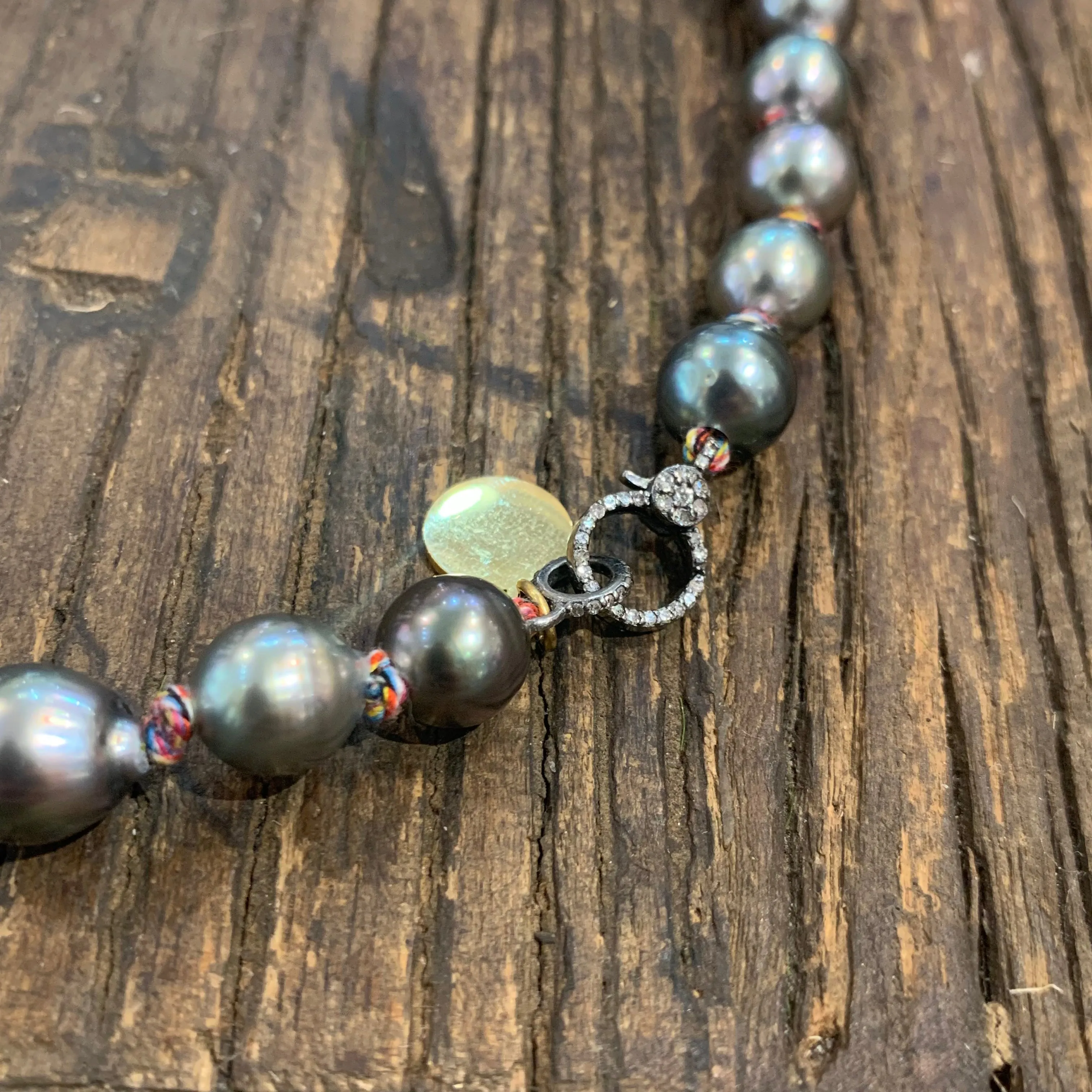Tahitians Pearls on Colorful Thread w/ Diamond Clasp Choker | 15.5”